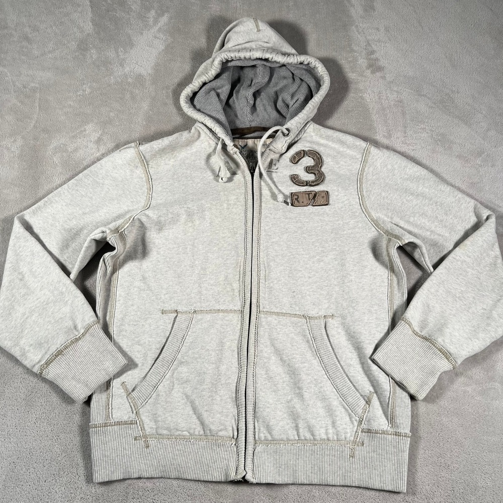 American Eagle Hoodie Men's Size Large Gray Full Zip Vintage Distressed Graphic